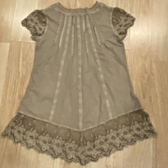 Boho Lace Gretty Zueger Vneck Tunic Top W/ Pockets Taupe SZ M Soft & Comfy - Picture 2 of 6